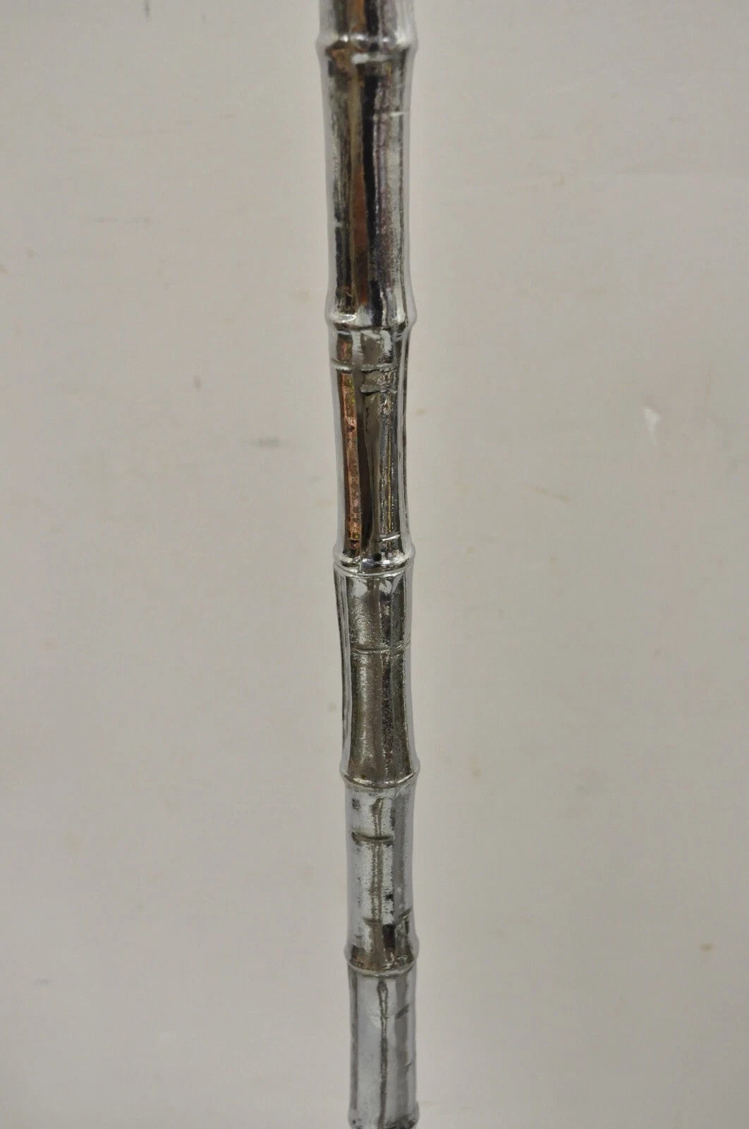 Vintage Hollywood Regency Faux Bois Bamboo Chrome Lotus Base Pole Floor Lamp