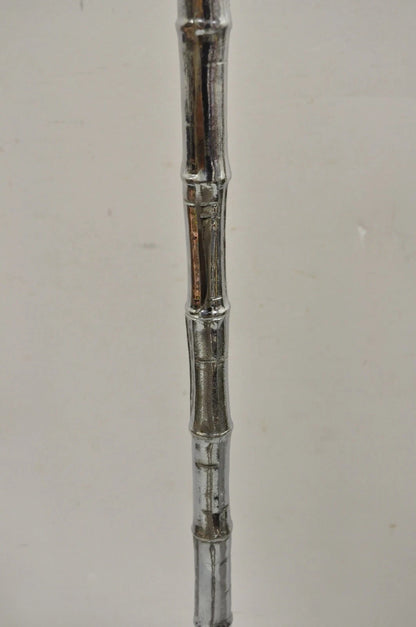 Vintage Hollywood Regency Faux Bois Bamboo Chrome Lotus Base Pole Floor Lamp
