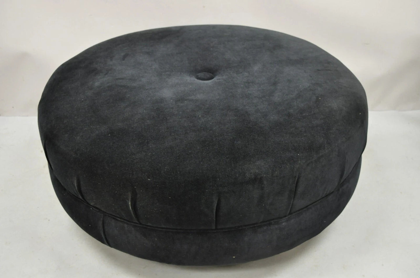 Modern Black Button Tufted 38" Round Ottoman w/ Silver Bun Feet by Carter
