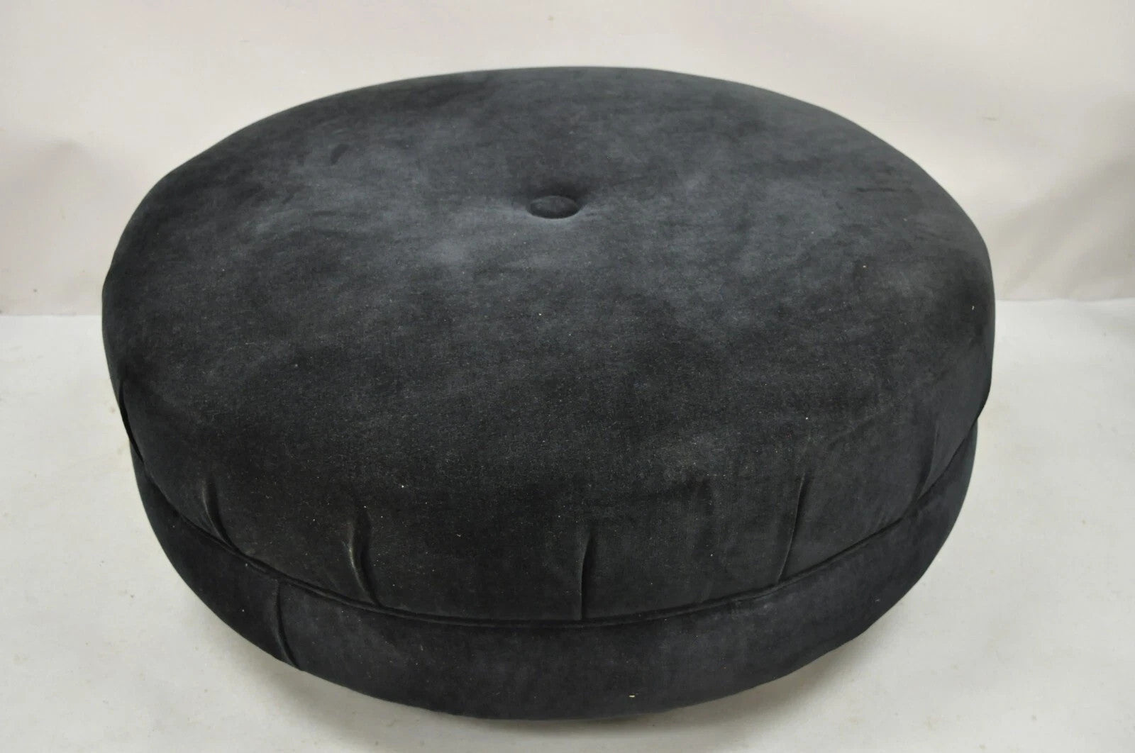 Modern Black Button Tufted 38" Round Ottoman w/ Silver Bun Feet by Carter