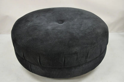 Modern Black Button Tufted 38" Round Ottoman w/ Silver Bun Feet by Carter