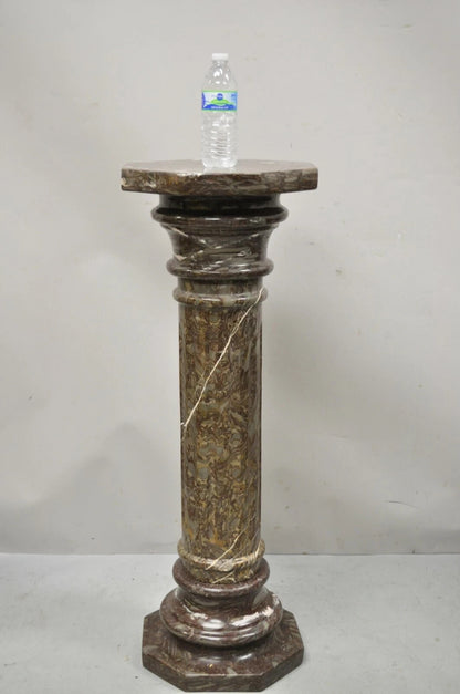 Vintage Italian Empire Style Purple Brown Marble Column Pedestal Plant Stand