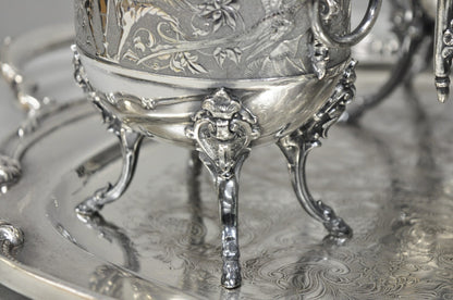 Antique English Baroque Silver Plated Figural Tea Set w/ Rogers Bro Tray - 7 Pcs