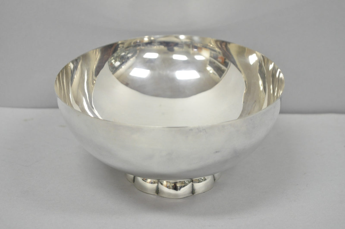 Vintage Poole 811 Modern Silver Plated Scalloped Footed Oval Serving Fruit Bowl