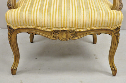 Vintage French Louis XV Style Carved Walnut Fauteuil Parlor Lounge Arm Chair