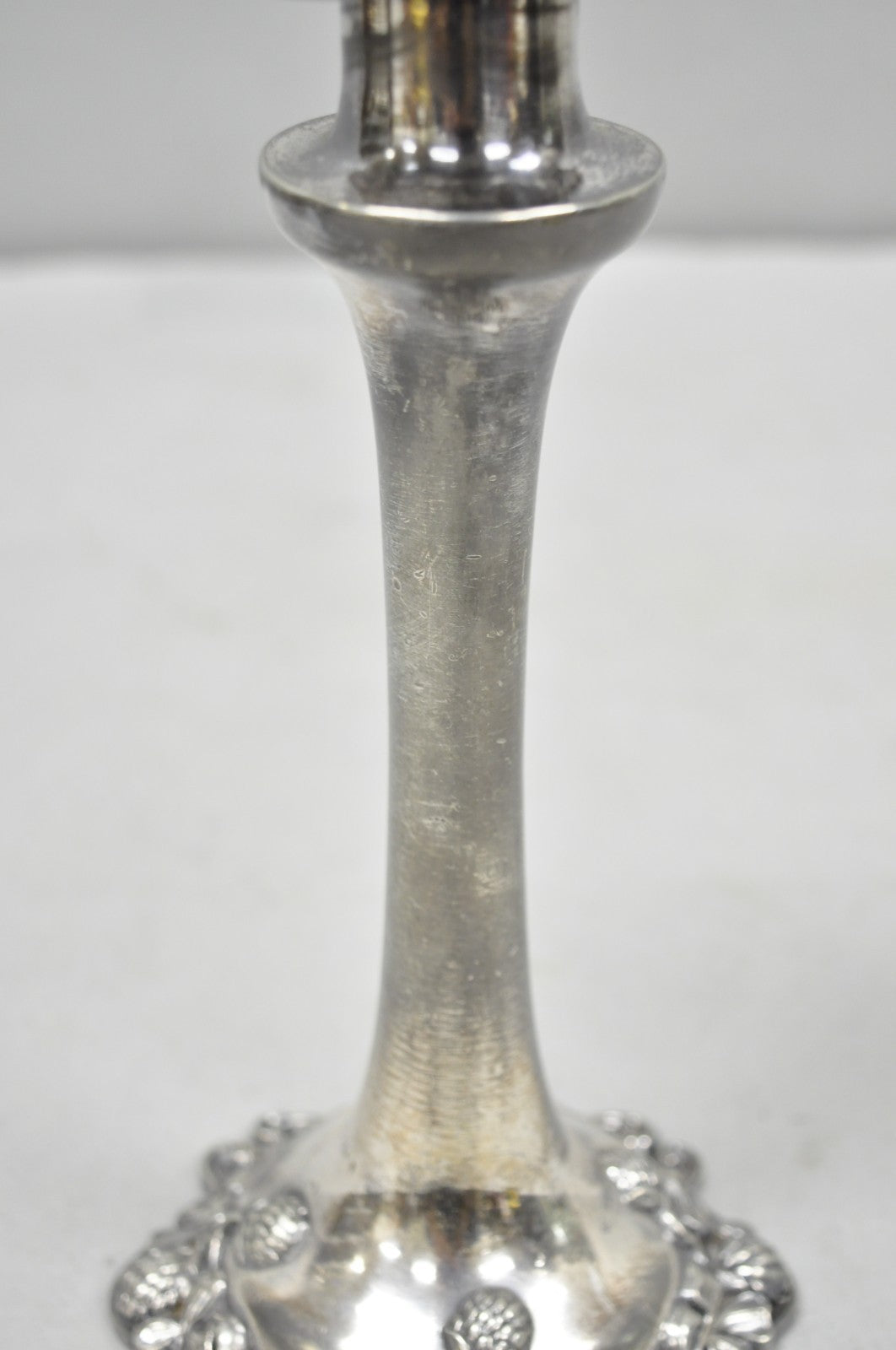 Antique Art Nouveau Silver Plated Floral Repousse 8" Candlestick by Victor