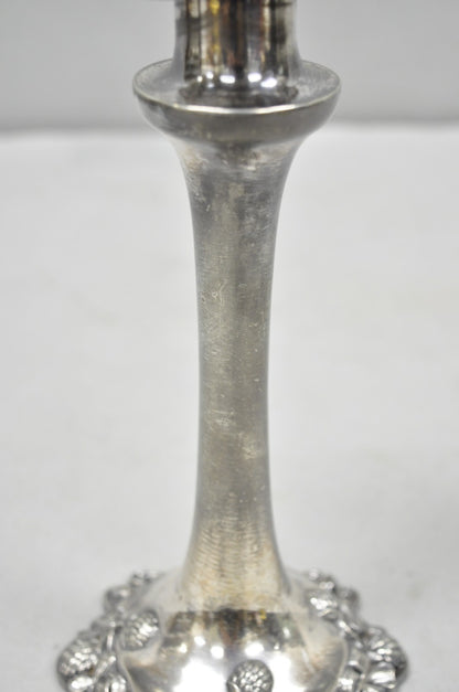 Antique Art Nouveau Silver Plated Floral Repousse 8" Candlestick by Victor