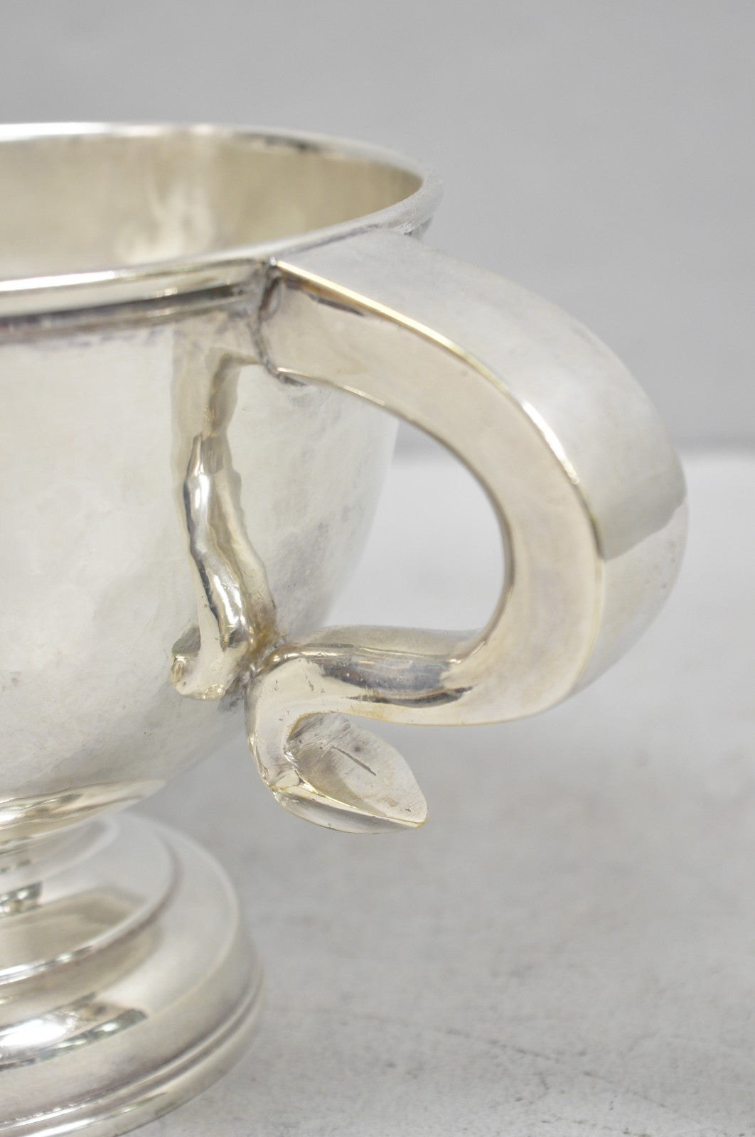 Antique Regency Silver Plated Thick Twin Handle Hand Hammered Trophy Cup Bowl