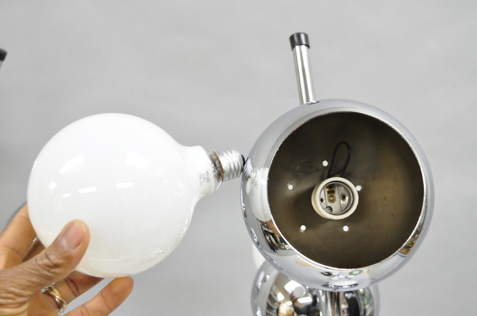 Vintage Mid Century Modern Sculptural Chrome Orb 3 Light Table Lamp -  a Pair