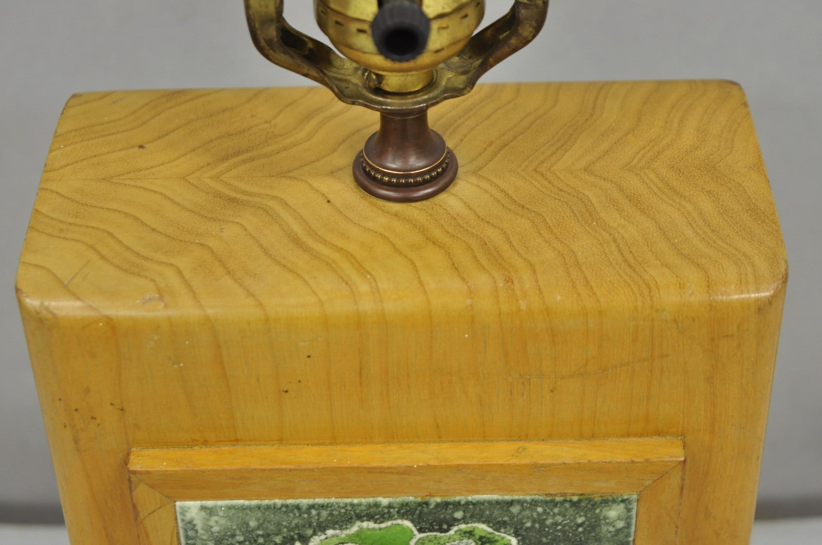 Vintage J. Warner Prins Tile Mid Century Modern Cerused Wood Small Table Lamp