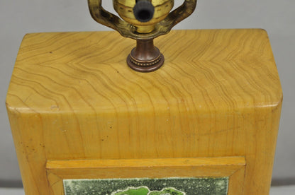 Vintage J. Warner Prins Tile Mid Century Modern Cerused Wood Small Table Lamp