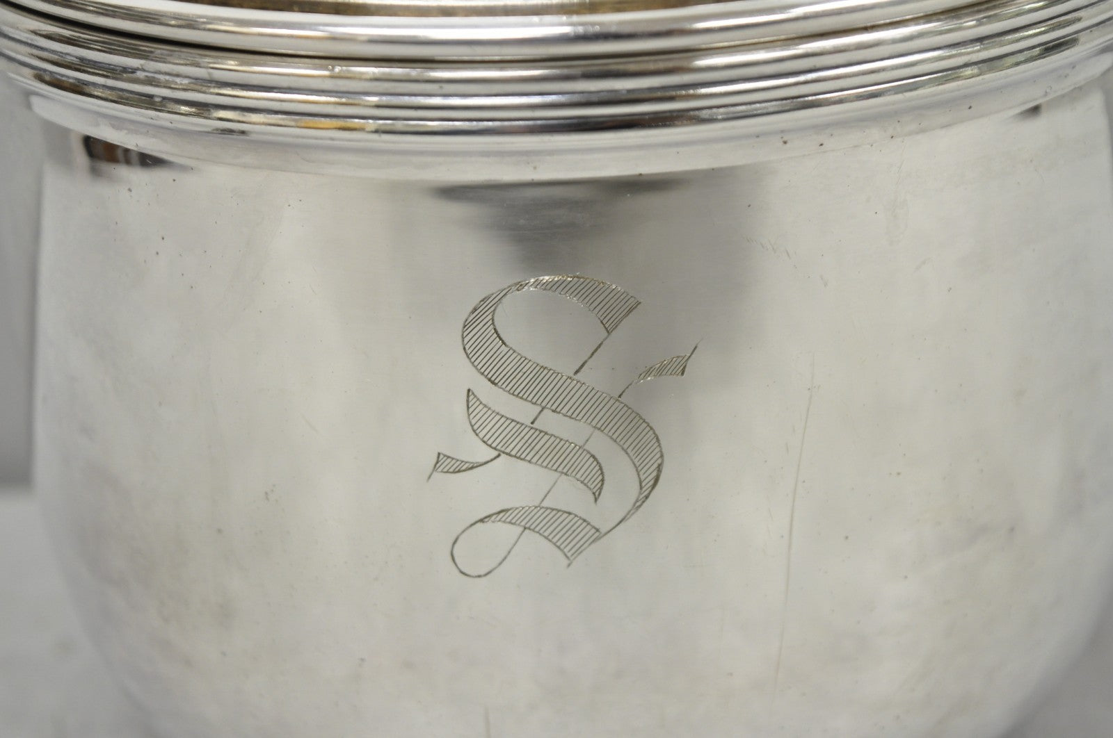 Vintage Art Deco Silver Plated Reticulating Hinge Bar Ice Bucket w/ "S" Monogram