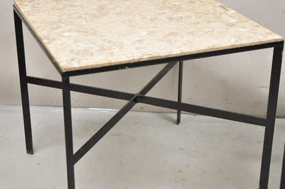 Vintage Paul McCobb Style Wrought Iron and Marble Square Side Tables - a Pair