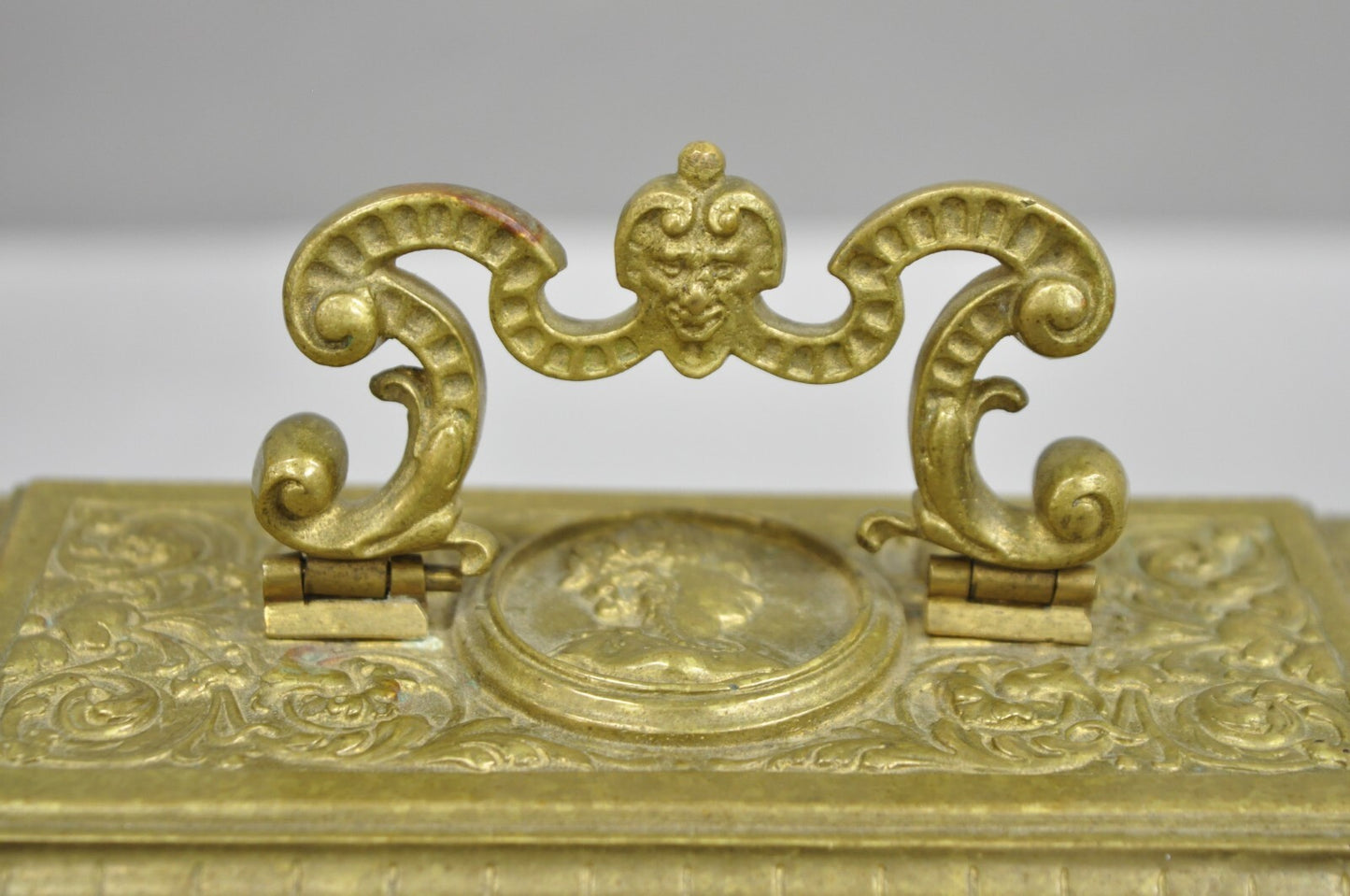 Antique French Renaissance Figural Bronze Casket Jewelry Box with Cherubs