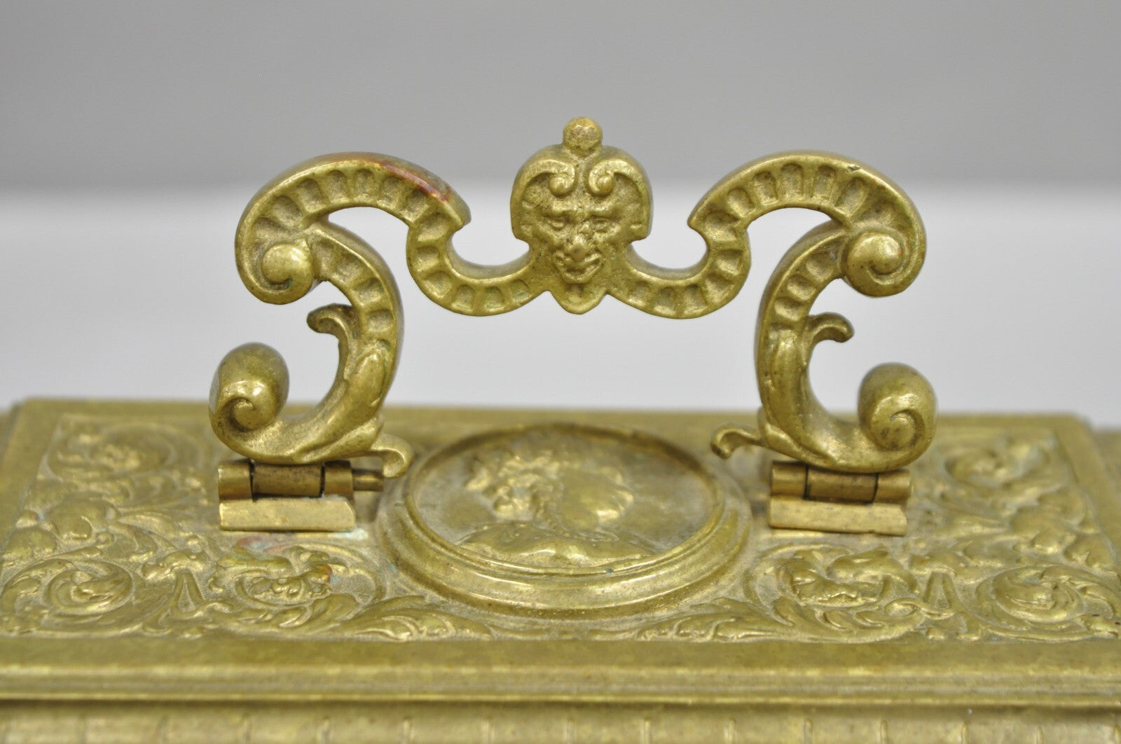 Antique French Renaissance Figural Bronze Casket Jewelry Box with Cherubs