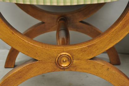 Vintage Italian Neoclassical Style Walnut Wood Curule X-Form Stool - a Pair