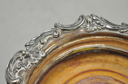 Antique English Victorian Silver Plated Floral Repousse Bar Wine Bottle Coaster