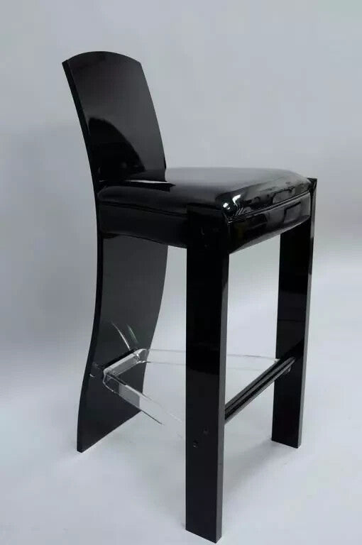 Vintage Mid Century Modern Black Lucite Sculptural Bar Stool Chair by Hill, Pair