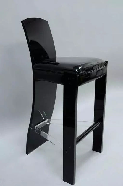 Vintage Mid Century Modern Black Lucite Sculptural Bar Stool Chair by Hill, Pair