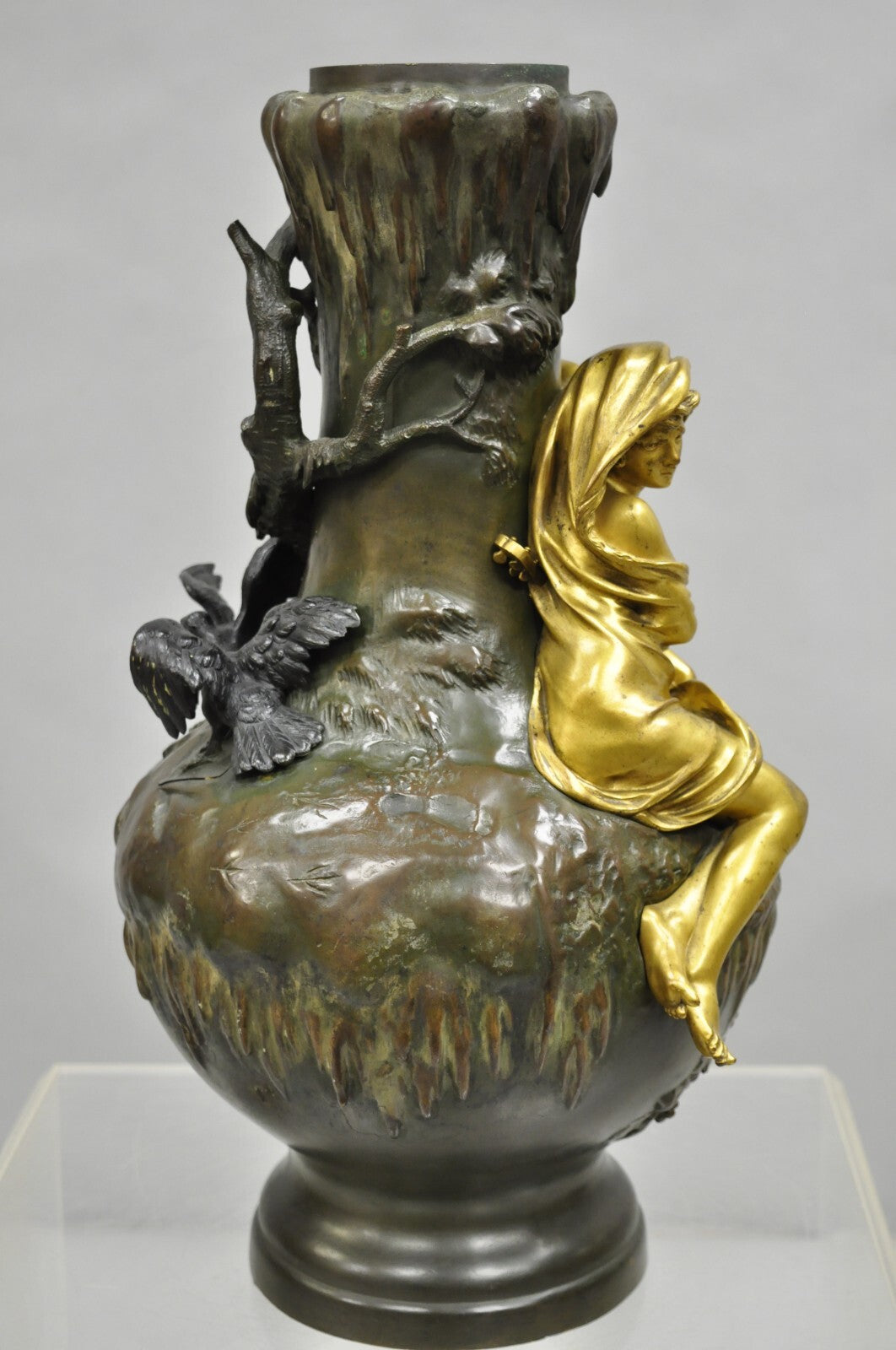 Charles Georges Ferville-Suan French Art Nouveau Gold Gilt Patinated Bronze Vase