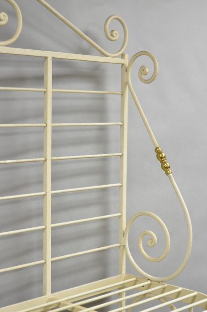 Vintage French Country White Wrought Iron & Brass 3 Tier Pastry Bakers Rack