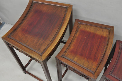 Vintage Chinese Carved Hardwood Curved Frame Nesting Side Tables - Set of 4