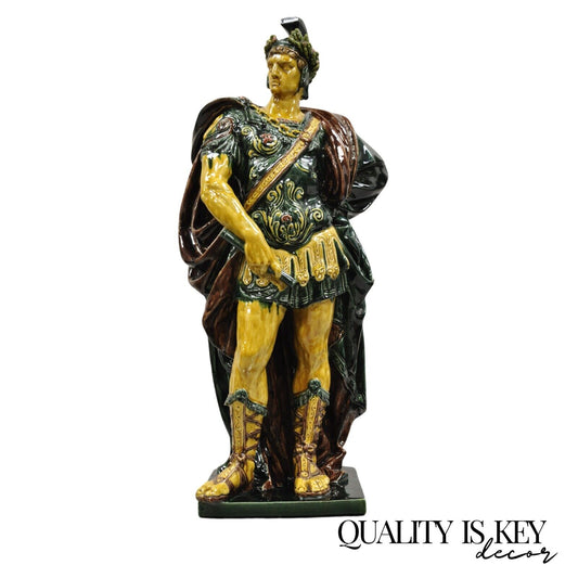 Majolica Alexander the Great Greek Warrior Soldier Glazed Pottery Sculpture