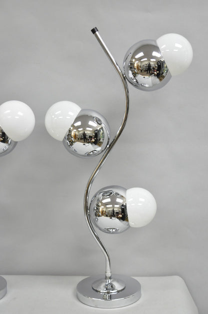 Vintage Mid Century Modern Sculptural Chrome Orb 3 Light Table Lamp -  a Pair