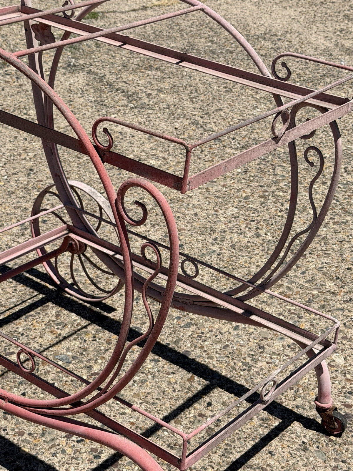 Antique Salterini Mt Vernon Wrought Iron Art Nouveau Pink Serving Bar Tea Cart