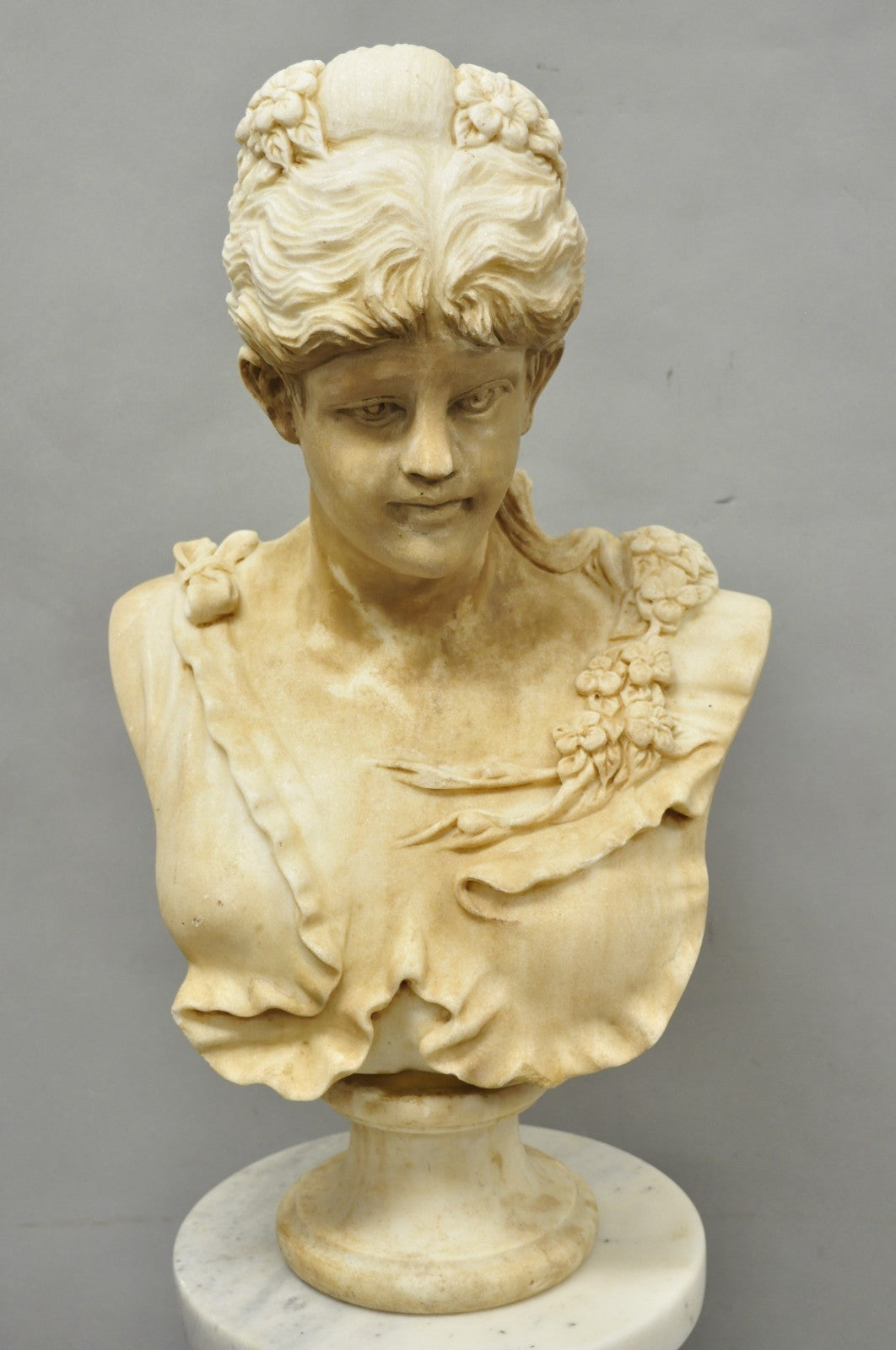 Vintage Victorian Style Carved Marble Young Lady Maiden Bust Statue Sculpture