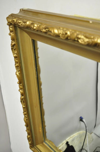 Antique Gold Giltwood Gesso 30" French Victorian Deep Frame Wall Mirror