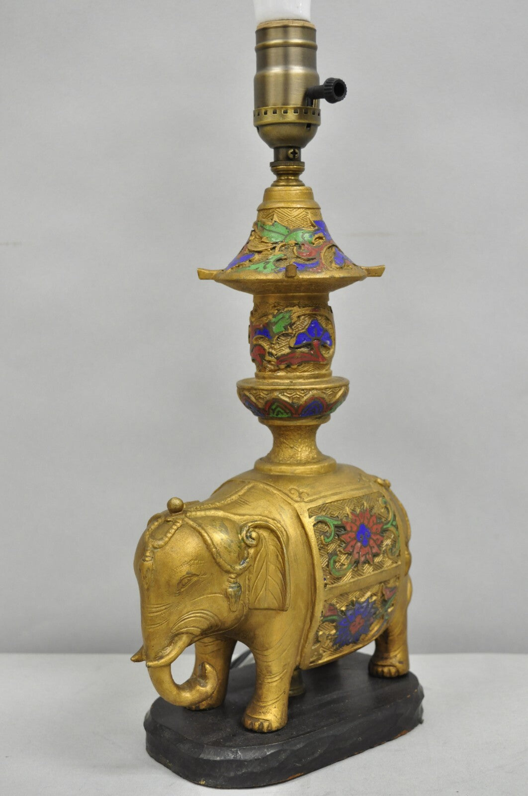 Antique Chinoiserie Indian Gold Bronze Elephant Small Boudoir Table Lamp
