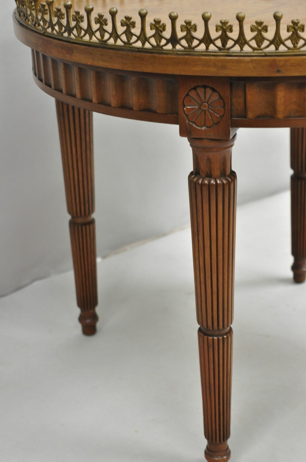 Vintage French Empire Mahogany 25" Round Coffee Table with Brass Gallery