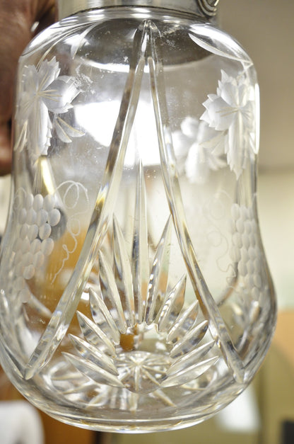 Antique Victorian German Silver Plated Cut Crystal Glass Lemonade Water Pitcher