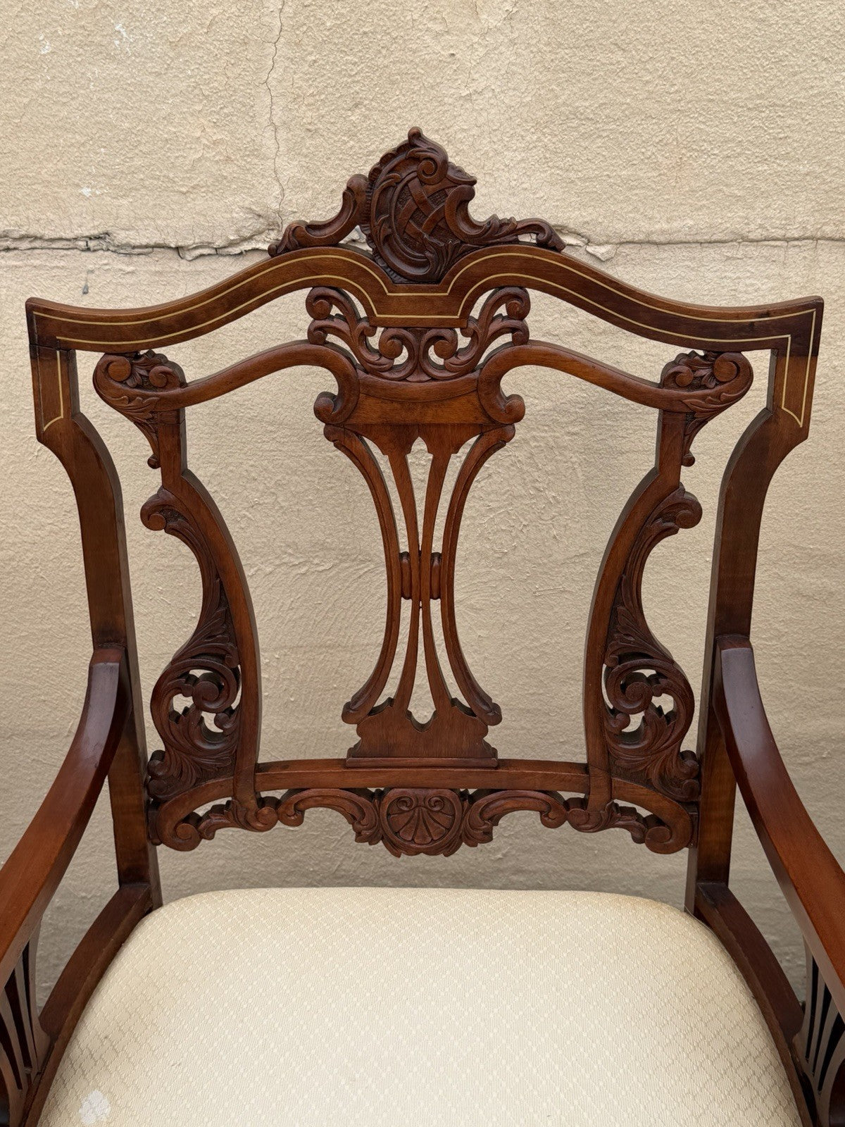 Antique Victorian Carved Mahogany Inlaid Parlor Set Sofa and 4 Chairs - 5 Pcs