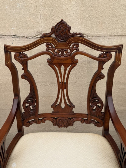 Antique Victorian Carved Mahogany Inlaid Parlor Set Sofa and 4 Chairs - 5 Pcs