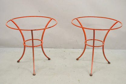 Italian Dragonfly Mosaic Tile Round Stone Top Iron Patio Side Tables - Pair