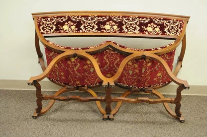 Vintage Italian Renaissance Style Double Curule X-Frame Settee Savonarola Bench