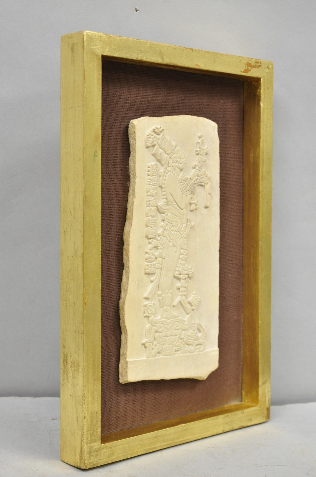 Ancient Maya Mayan Cast Stone Art Plaque Framed Sculpture Reproduction