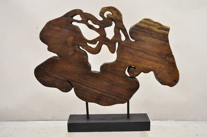 Modern Organic Abstract Carved Teak Wood Large Modernist Table Art Sculpture