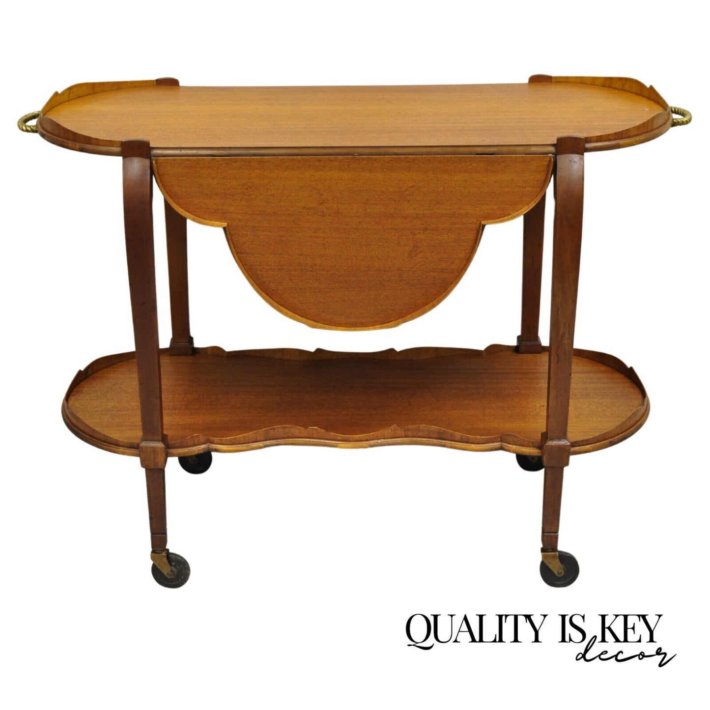 Vintage Regency Style Mahogany Drop Leaf Rolling Server Cart Buffet.