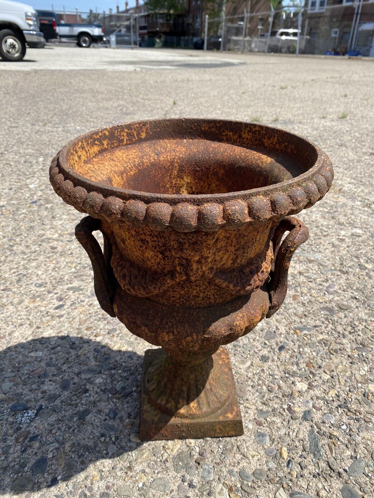 Cast Iron French Classical Style Urn Form 17" Outdoor Garden Planter with Faces
