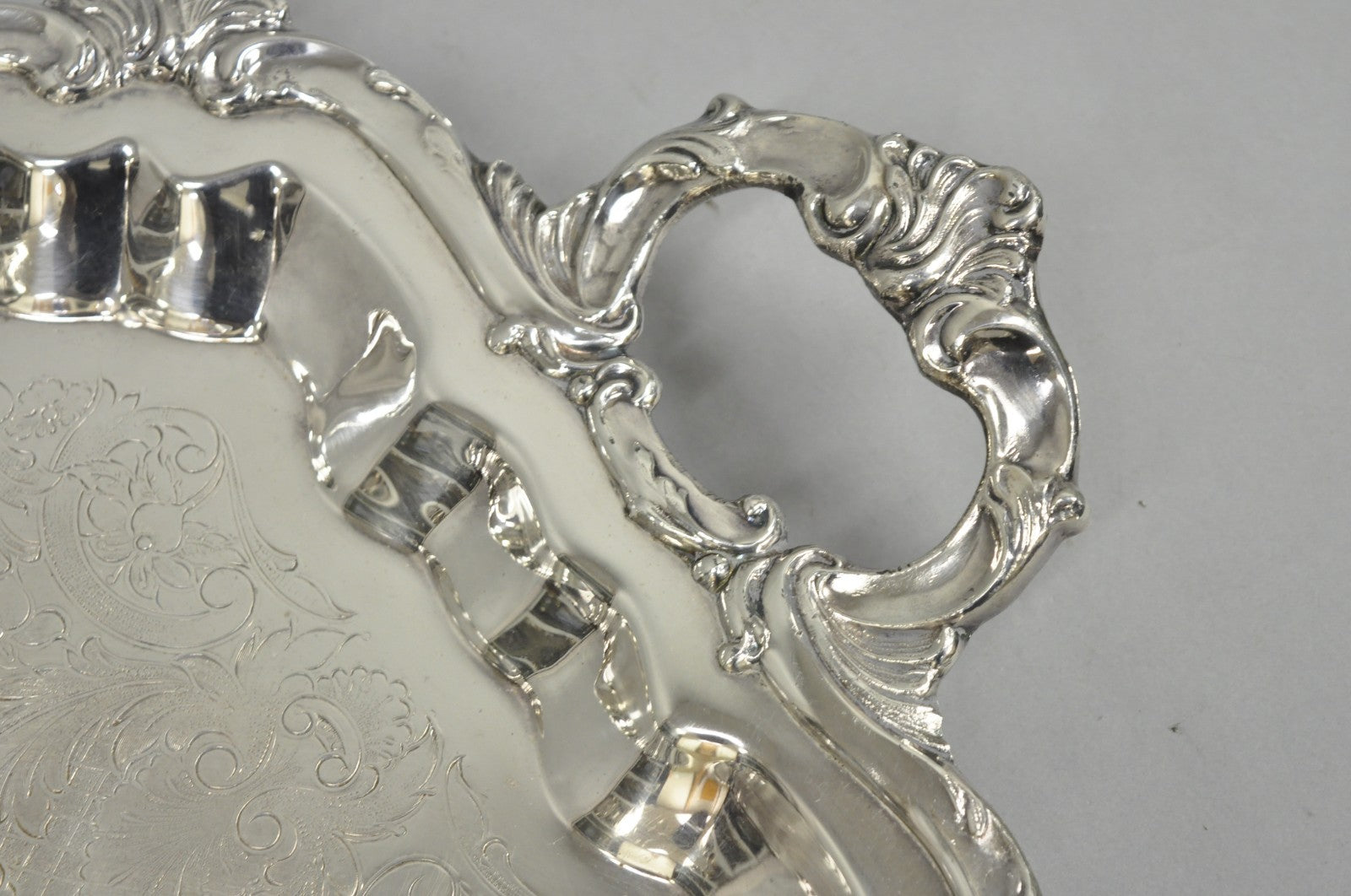 Vintage Victorian Silver Plated Narrow Footed Bar Serving Tray w Handles by Eton