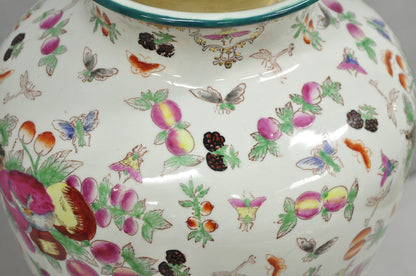 Vintage Chinoiserie Porcelain Jardinière Pink Flower Painted Large Table Lamp
