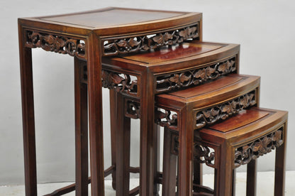 Vintage Chinese Carved Hardwood Curved Frame Nesting Side Tables - Set of 4