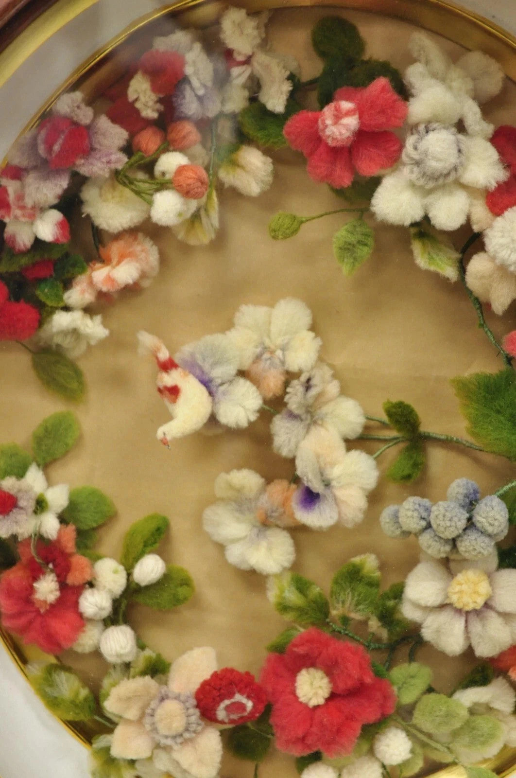 Victorian Oval Mahogany Shadow Box Frame Felt Cotton Flower Mourning Wall Wreath