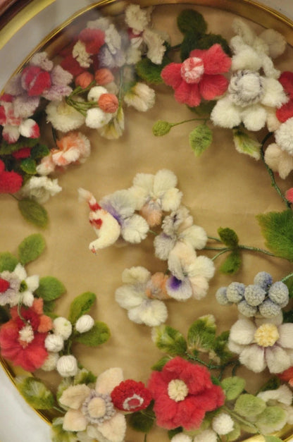 Victorian Oval Mahogany Shadow Box Frame Felt Cotton Flower Mourning Wall Wreath