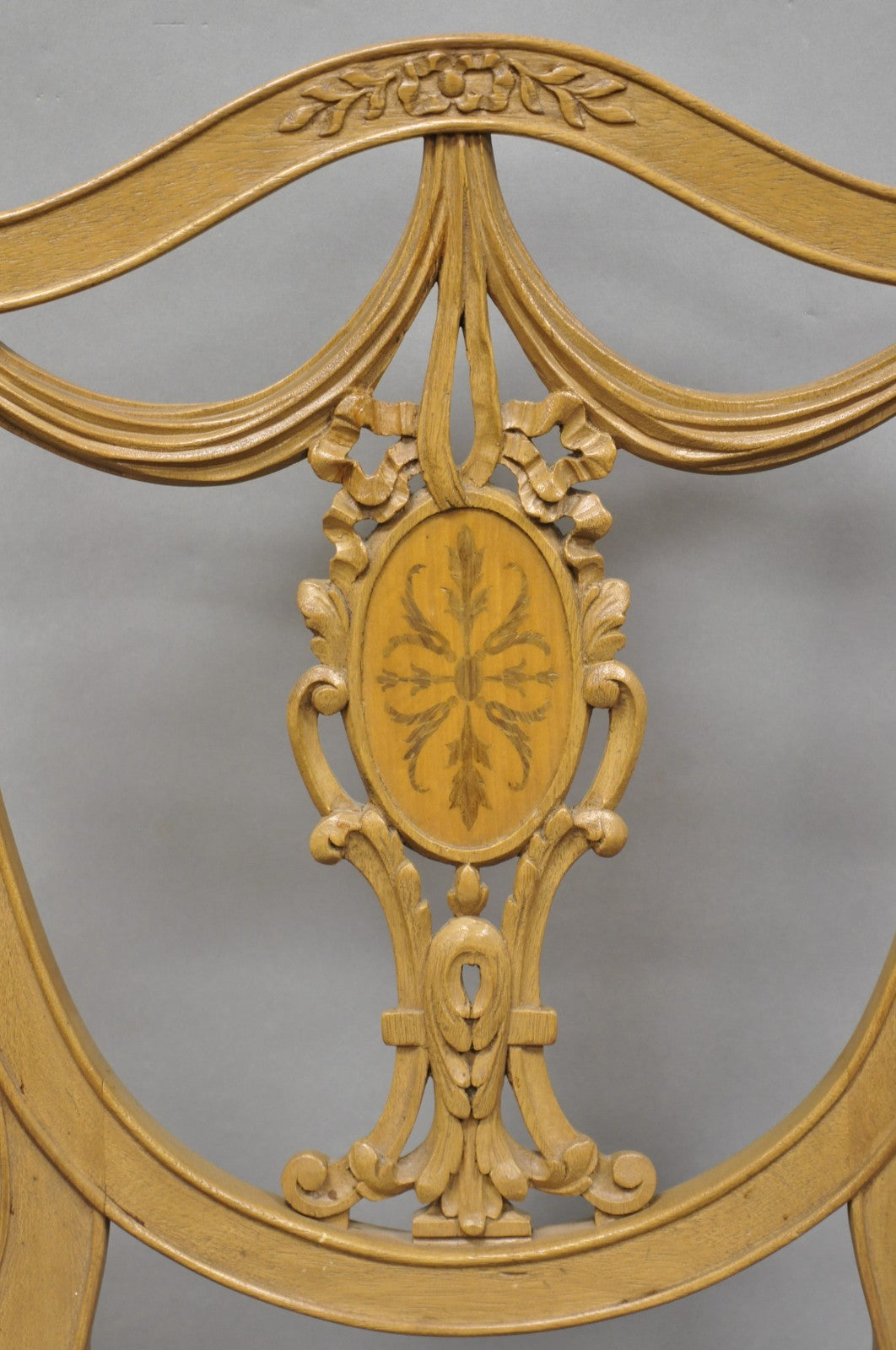 Hepplewhite Prince of Wales Drape Carved Shield Back Dining Arm Chairs - a Pair