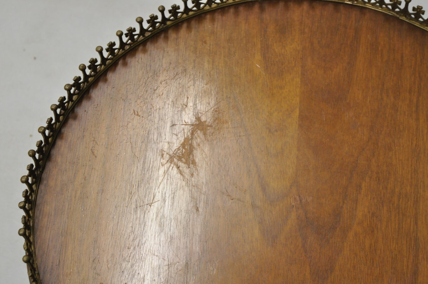 Vintage French Empire Mahogany 25" Round Coffee Table with Brass Gallery