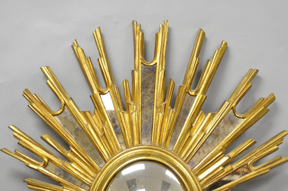 Vintage Italian Hollywood Regency Gold Gilt Sunburst Convex Bullseye Wall Mirror